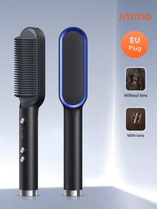 JMMO 2-In-1 Electric Hair Straightener Brush Hot Comb, Adjustment Heat Styling Curler, Anti-Scald Comb,Styling Tool For Long-Lasting Curls And Straight Hair-EU Plug - Black - View 6