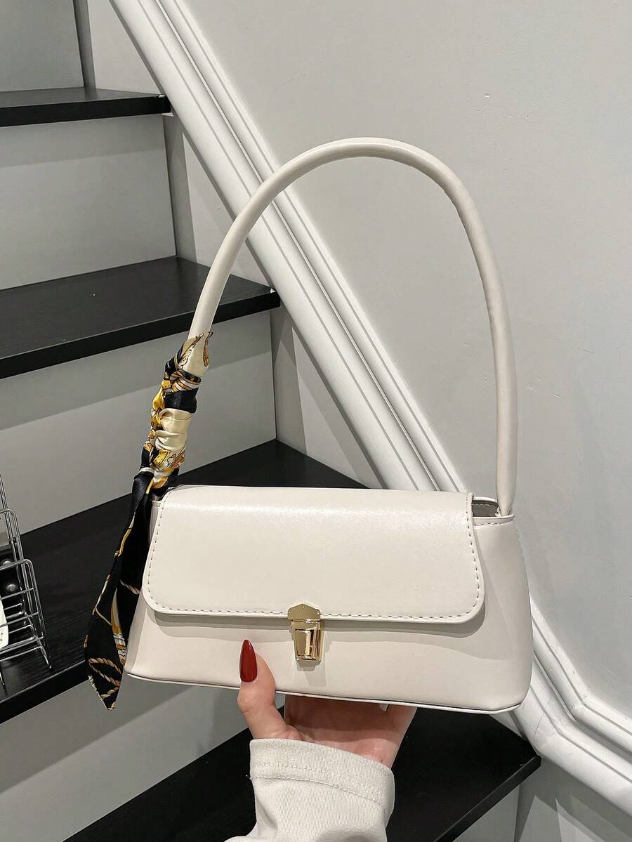 柔软PU皮革金属锁扣装饰贝壳形复黎风手提包，女士单肩包，新款女士小方托特包