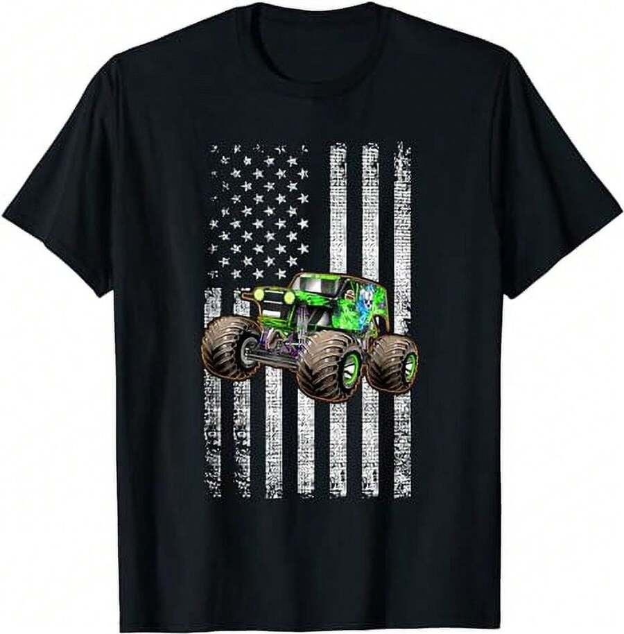 Monster Truck Are My Jam American Flag USA Patriotic T-Shirt - màu đen - Xem 1