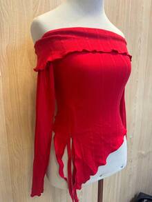 Women's Long Sleeve Off-Shoulder Blouse, One Size - Red - View 1