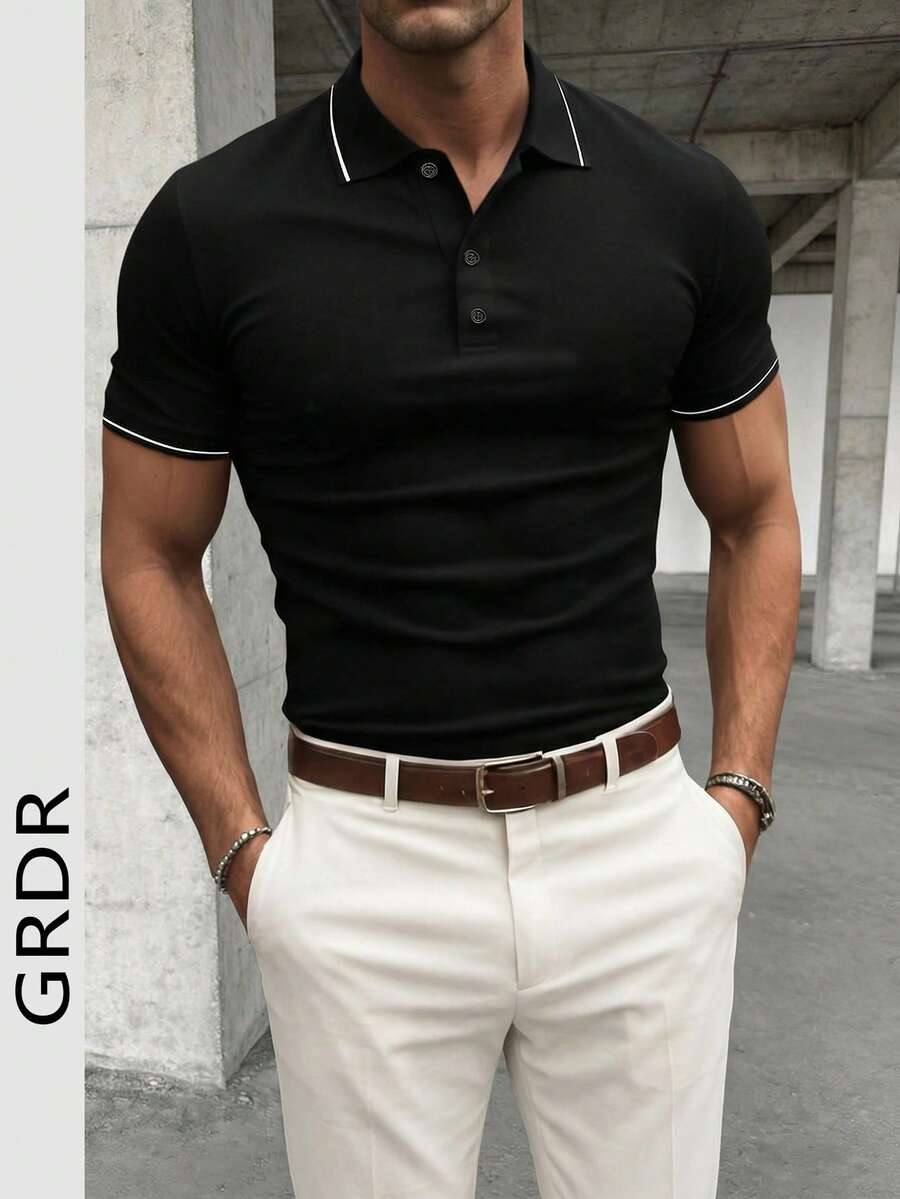 GRDR Men's Casual Solid Color Short Sleeve Polo Shirt For Summer