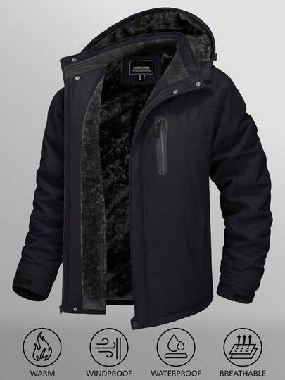 KEFITEVD Men's Ski Snowboard Jacket Warm Winter Windproof Hiking Fishing Travel Fleece Lined Jacket Hooded With Pockets