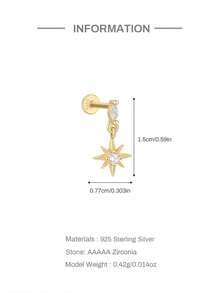 EleRunis 1件925纯银马眼形星形吊坠，内平底，耳骨/耳廓穿孔饰品，适合日常佩戴、婚礼、派对、订婚、周年纪念、情人节等场合。 - 金色 - 查看 4