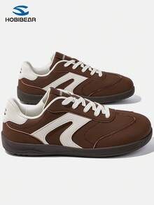 HOBIBEAR 男士休闲运动鞋，PU皮革鞋面，圆头，系带，低帮，四季皆宜，男女通用设计 - 深棕 - 查看 2