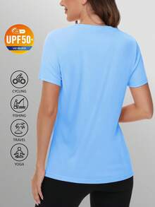 KEFITEVD Women's Short Sleeve T-Shirts UPF 50+ Sun Protection Quick Dry Athletic Running Workout Rash Guard Tops - cascada azul - Ver 2