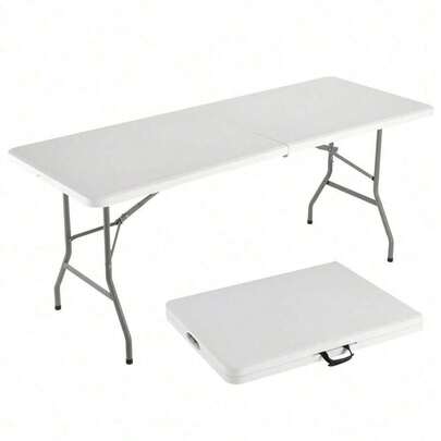 4FT/6FT Plastic Folding Table, Shooting Table, HDPE Portable Picnic Table Outdoor, For Camping, Party, Wedding, Picnic, With Lock, Handle - White