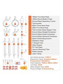 Lab Distillation Kit, 3.3 Boro Lab Glassware Distillation Kit With 24, 40 Joint, 1000ml Essential Oil Distillation Apparatus Kit, 32 Pcs Set Of Glassware Equipment - White - View 7