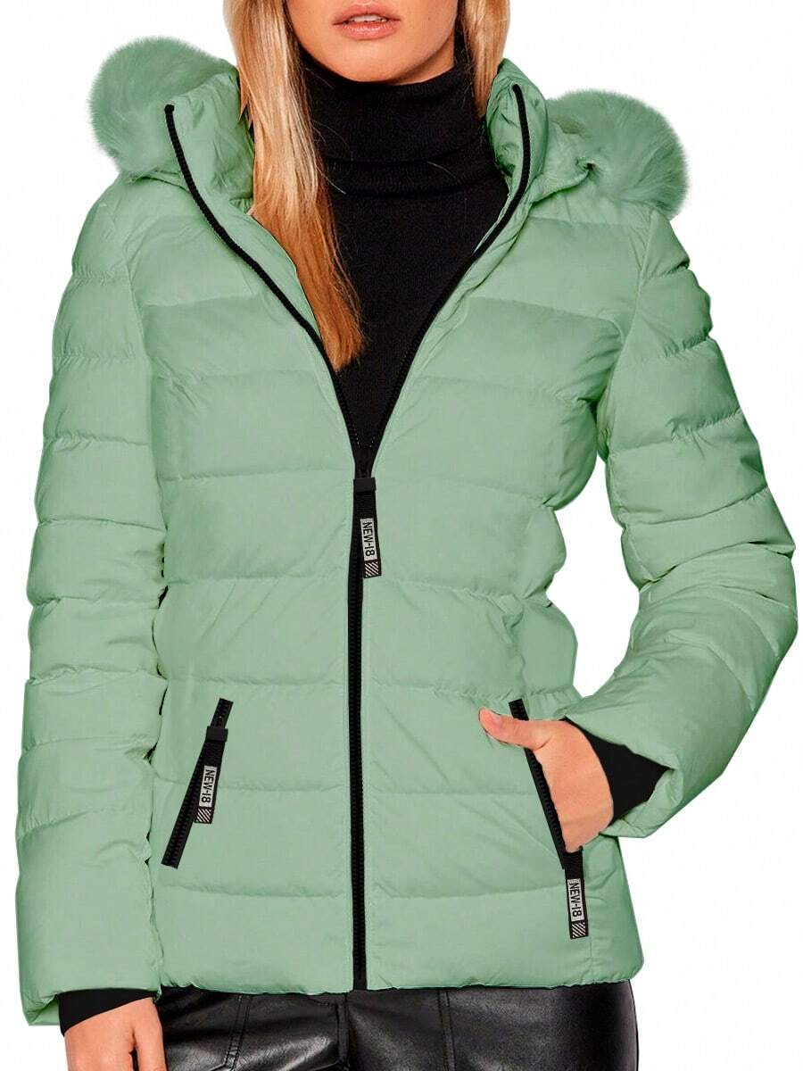 Shendy Vendy Women's Jacket Warm Polyester With Fur-Like Collar - 水鴨藍 - 查看 1