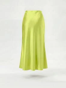 Women's Fashion All-Season Satin Elastic Waist Maxi Skirt - Reed Green - View 12