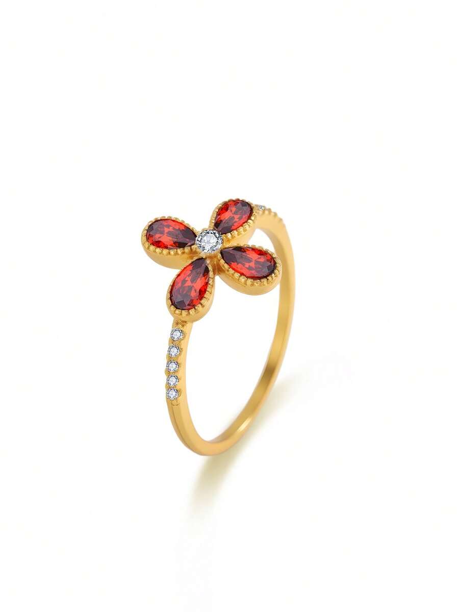 Anillo de trébol de cuatro hojas de plata de ley 925, uso versátil diario para mujeres, se puede apilar, regalo romántico del Día de San Valentín - Multicolor - Ver 1