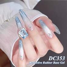 7毫升二合一反光闪粉橡胶底凝胶指甲油香槟粉色激光闪亮亮泽半永久可卸UV凝胶指甲油美甲用品美甲DIY，适用于美甲沙龙和家庭 - 淺藍色 - 查看 3