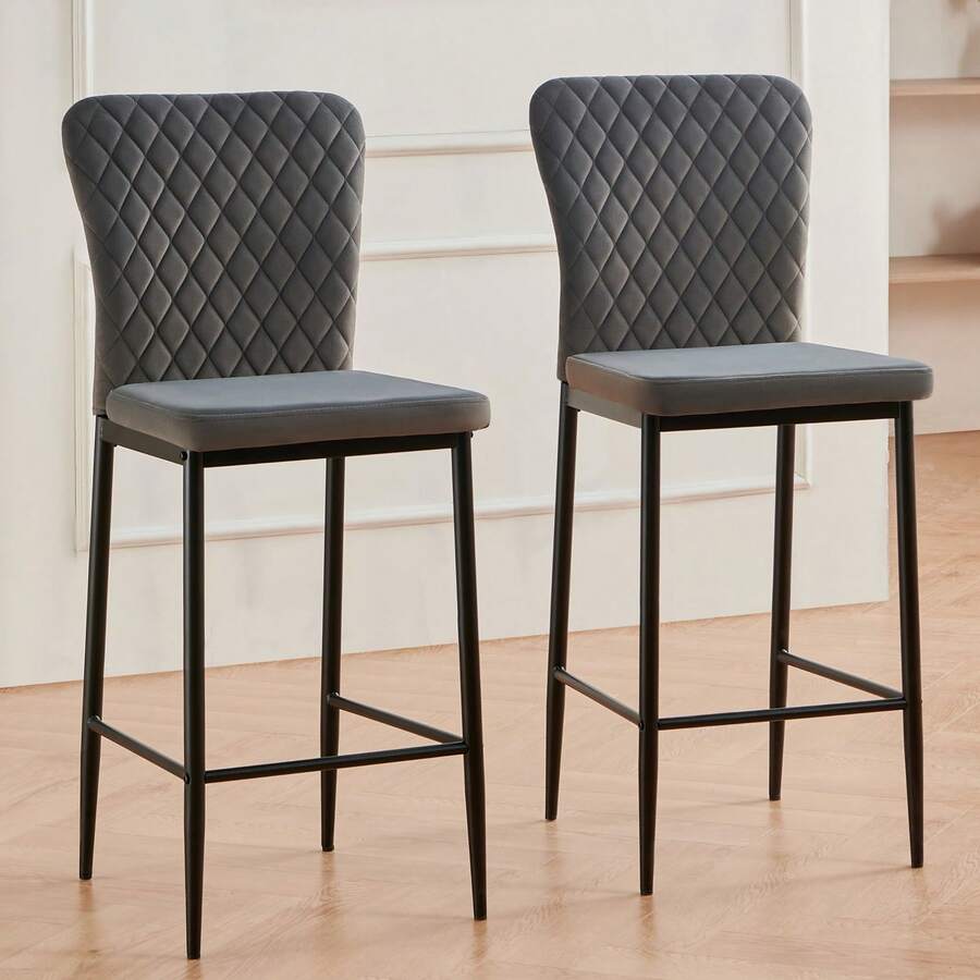 AINPECCA Barstools Set Of 2/4 Suede/Velvet Kitchen Breakfast Bar Stools, Counter Chairs,Kitchen Island Stools With Backs And Footrests - Modern High Bar Stools With Back Rest For Home Bar - Gris - Ver 1