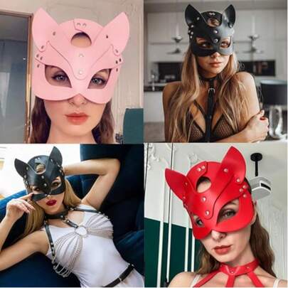 1件装 SINSEN 女士皮革猫脸面具，性感半脸眼罩，角色扮演服装道具，适用于万圣节派对、化装舞会、嘉年华配饰
