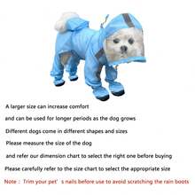 一件蓝色宠物雨衣，防水防尘，全覆盖小型犬雨衣，带雨靴、披风、反光带和搭扣，宠物服装，宠物生日礼物。请根据宠物的体型选择合适的尺码，并在使用前修剪宠物指甲，以免损坏雨衣。 - 藍色 - 查看 7