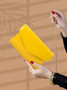 Cute & Charming Minimalist PU Material Square Bag, Magnetic Closure, Elegant & Fashionable Clutch Purse, Suitable For Women's Birthday Party, Evening Events Shoulder Bag - 黃色 - 查看 3
