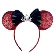 Disney 1pc Shiny Creative Cute Pink & White Princess Queen Crown Theme Mouse Big Ear Sequin Headband, Student Party Costume Accessory - Black and Red - View 7