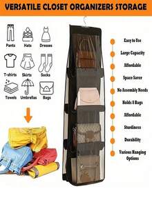 6/8 Pocket Fabric Hanging Organizer Bag - Wardrobe Hanging Wallet Storage Rack With Transparent Display, Transparent Hanging Storage Bag Organizer, Suitable For Handbag Wardrobe Storage, Space-Saving, Universal Size, Foldable Design For Home And Bedroom - Multicolor - View 6