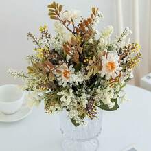 1/3/60pcs Artificial Chrysanthemum & Eucalyptus Leaf Bouquet, Suitable For Spring/Autumn Home Decor, Restaurant, Bathroom, Kitchen, Bedroom, Wedding Vase, Mother's Day, Birthday Party Accessory, Outdoor Garden Decoration - White - View 4