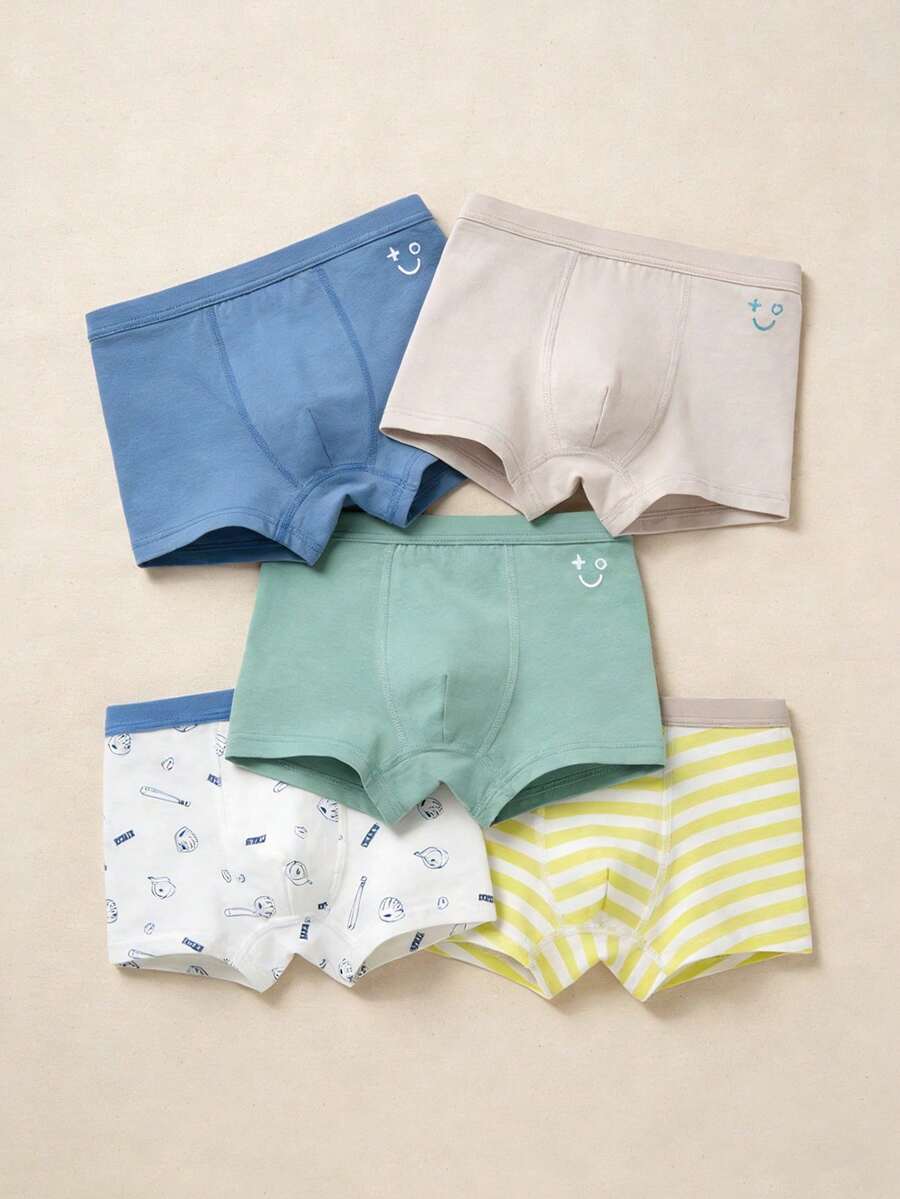 Balabala paquete de 5 calzoncillos de algodón premium para niños, con diseños clásicos estampados y lisos - gris verde - Ver 1