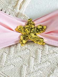 wohenmeili 1套金屬裝飾比基尼上衣與褲子，海星裝飾泳衣套裝度假款 - 淺粉 - 查看 3