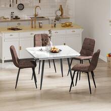 Dining Table And Chairs Set Of 4, Extendable Round Table Concrete Effect Folding Table With Upholstered Linen Chairs For Dining Room,Kitchen - Marble Decorative Table + Technical Fabric Palm Chair - View 10