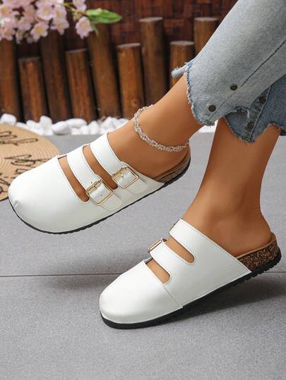 2026 Women's Plus Size Summer New White Casual Fashion Flat Slippers, Personality European And American Style Burgundy Roman Sandals, Daily Outdoor Closed Toe Blue Beach Sandals For Women