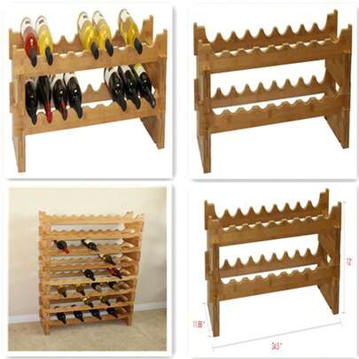 18-Bottle Stackable Bamboo Wine Rack