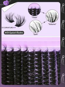 224片D卷翘QUAFFLY假睫毛套装，80D浓密型和尖头混合，DIY假睫毛嫁接套装，含睫毛粘合剂和封口镊子，单根假睫毛，长度混合，打造漫画风格 - 黑色 - 查看 4
