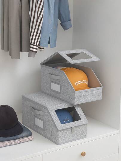 Caja de almacenamiento multifuncional para gorra de béisbol, caja de almacenamiento apilable de gran capacidad para gorra de béisbol, caja de almacenamiento multifuncional a prueba de polvo, adecuada para el armario, caja de almacenamiento plegable con cremallera a prueba de polvo, puede almacenar sombreros, ropa, muñecas, útil durante todo el año