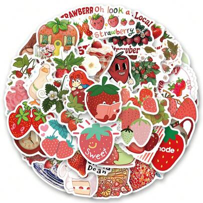 61pcs Strawberry Stickers, Holiday Party Stickers, Adult Game Snack Craft Gift For Decorating Cups, Paper Cutting, Windows, Cars, Laptops, Water Bottles, Phones, Skateboards, Luggage, Etc.