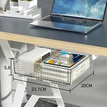 1个隐藏式抽屉桌面收纳盒，免钻孔桌面抽屉收纳盒，隐藏式笔筒，办公用品收纳盒，学生书桌文具收纳盒 - 白色 - 查看 11
