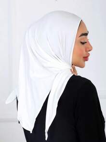 1pc Instant Triangle Hijab, All-In-One Tie-Up Design, Quick Wrap Without Slipping, No Undercap Needed, Suitable For Daily Wear, Prayer, And Outings - Black - View 2