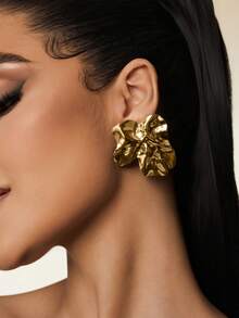 1 Pair Geometric Chic Iron Stud Earrings, Suitable For Weddings, Parties And Daily Wear - Yellow Gold - View 4