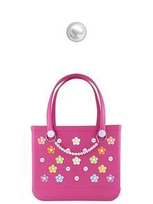 24pcs/8pcs/4pcs/1pc 5-Petal Flower Pearl DIY Bag Decoration, Bag Accessories, Suitable For Bogg Bags And Beach Totes, Shoes Charms, Flower Pearl Decor Accessories, Customizable For Your Beach Bags 8-Color Rainbow Flower Decoration Accessories. These Charming Accessories Inject Personalized Style And Vibrant Colors Into Your Bogg Bags Making It Easy To Showcase Your Bag Personalized And Identify Your Bags With These Unique, Eye-Catching Decorations. - Multicolor - View 9