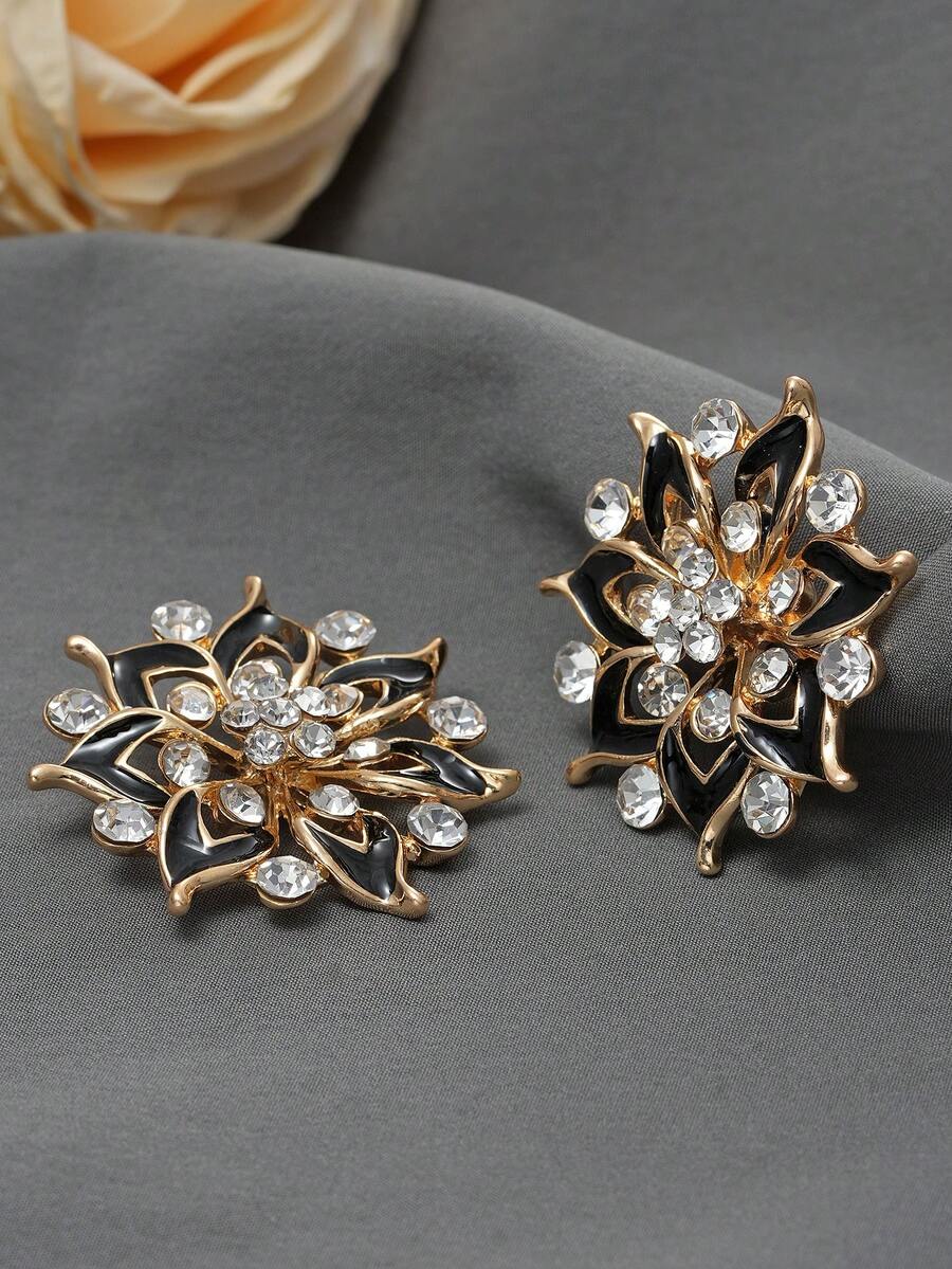 2 piezas/paquete Botones metálicos con forma de flor hueca y rhinestones, decoración de moda para coser en suéter, abrigo, traje, vestido, vestido de novia, ramo, caja de regalo de cumpleaños, accesorios DIY