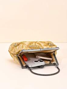 1件金色玫瑰刺绣串珠亮片花藤手柄设计装饰性1920年代复古魅力优雅晚宴手拿包，适合女士金色串珠包、派对、婚纱、舞会、正式场合、新年、情人节、母亲节、教师节礼物、旗袍包、金色包包 - 金色 - 查看 7