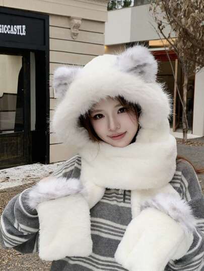 1 pieza Gorro de invierno de mujer, estilo europeo y coreano, cálido, de unicolor, lindo y versátil, diseño talla grande grueso para atuendos de invierno