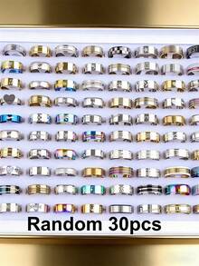 Juego de anillos de acero inoxidable unisex de 5/10/20/30/50/100/200 piezas - Mezcla y combina simple, aporta un estilo sorprendente para todos - Multicolor - Ver 14