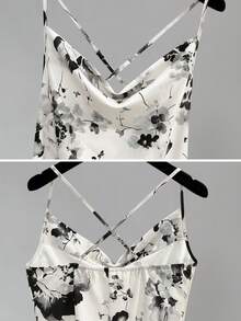 女士通勤休闲亚麻混纺单排扣七分袖西装外套和印花无袖中长连衣裙套装 - 杏色 - 查看 8