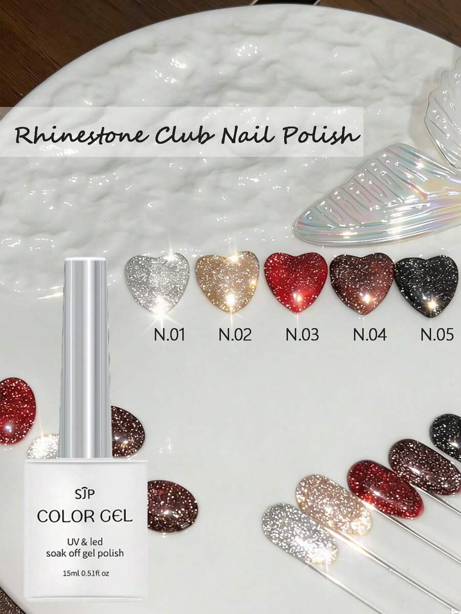 1/5 瓶 15ml 反光水钻迪斯科凝胶指甲油，UV 指甲油凝胶，DIY 美甲饰品，适合各种节日、排队和音乐节 - 彩色 - 查看 1