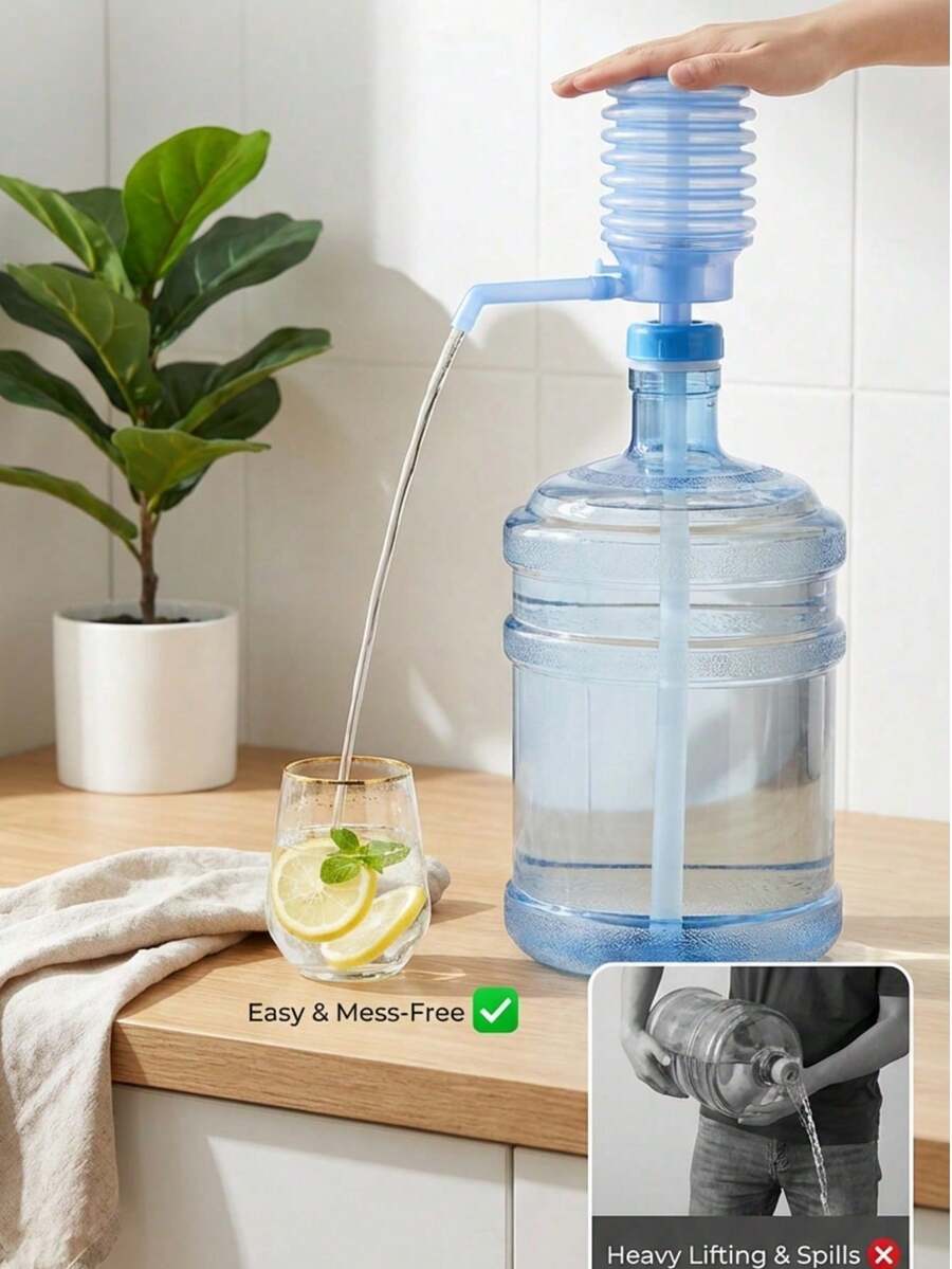 1个水泵，桶式手动加压矿泉水泵，手动饮水机，纯净水饮水机，家用自动水泵，易按压式饮用水手动泵，便携式手动饮水机，带增压气囊，出水速度快，非电动瓶装水配件，适用于家庭、办公室、露营和户外活动，耐用波纹管设计