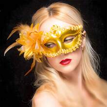 1pc Luxury Mask With Side Flower Decoration - Perfect For Bar Parties, Halloween Costume Parties, Weddings, And Photo Props - Gold - View 1