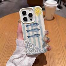 1pc TPU Material Summer Blue Striped Sunfish Print Phone Case, Compatible With IPhone 17 Pro Max/17/16 Pro Max/15/13/12/11, S20 FE/A15/S24/A55, Note 11/Note 12/Note 13 Pro, Full-Body Shockproof Soft Protective Cover - White - View 4