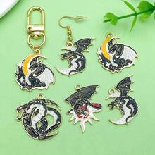 2/10件装合金珐琅黑色哥特式动物飞龙狐狸系列吊坠饰品制作DIY钥匙扣耳环吊坠各种设计饰品配件，适用于制作手链项链 - 黑色 - 查看 7