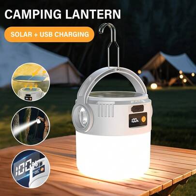 LiHangStar 1/2/4pcs Solar Powered Portable Lantern, LED Rechargeable Camping Light, Outdoor Hanging Lamp, Portable Design, Suitable For Tent, Hiking, Emergency, Rechargeable Camping Lantern