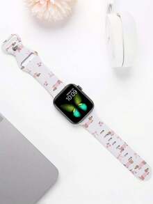 Bracelet de montre en silicone mignon de teckel rose, sangle souple avec imprimé de chiot de dessin animé et nœud cerise. Compatible avec Apple Watch Series Ultra SE 11/10/9/8/7/6/5/4/3/2/1, 38mm 40mm 41mm 42mm 44mm 45mm 46mm 49mm. Bracelet de montre en silicone décontracté et de plusieurs couleurs - Blanc - Voir 7