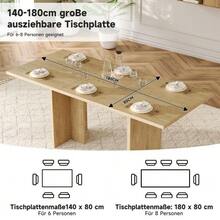 Extendable Dining Table, 140/180*80 Cm, Suitable For 6-8 People, Rectangular Shape, Thickened Tabletop, Simple Style, Table For Dining Room, Kitchen, Living Room - Ek - View 8
