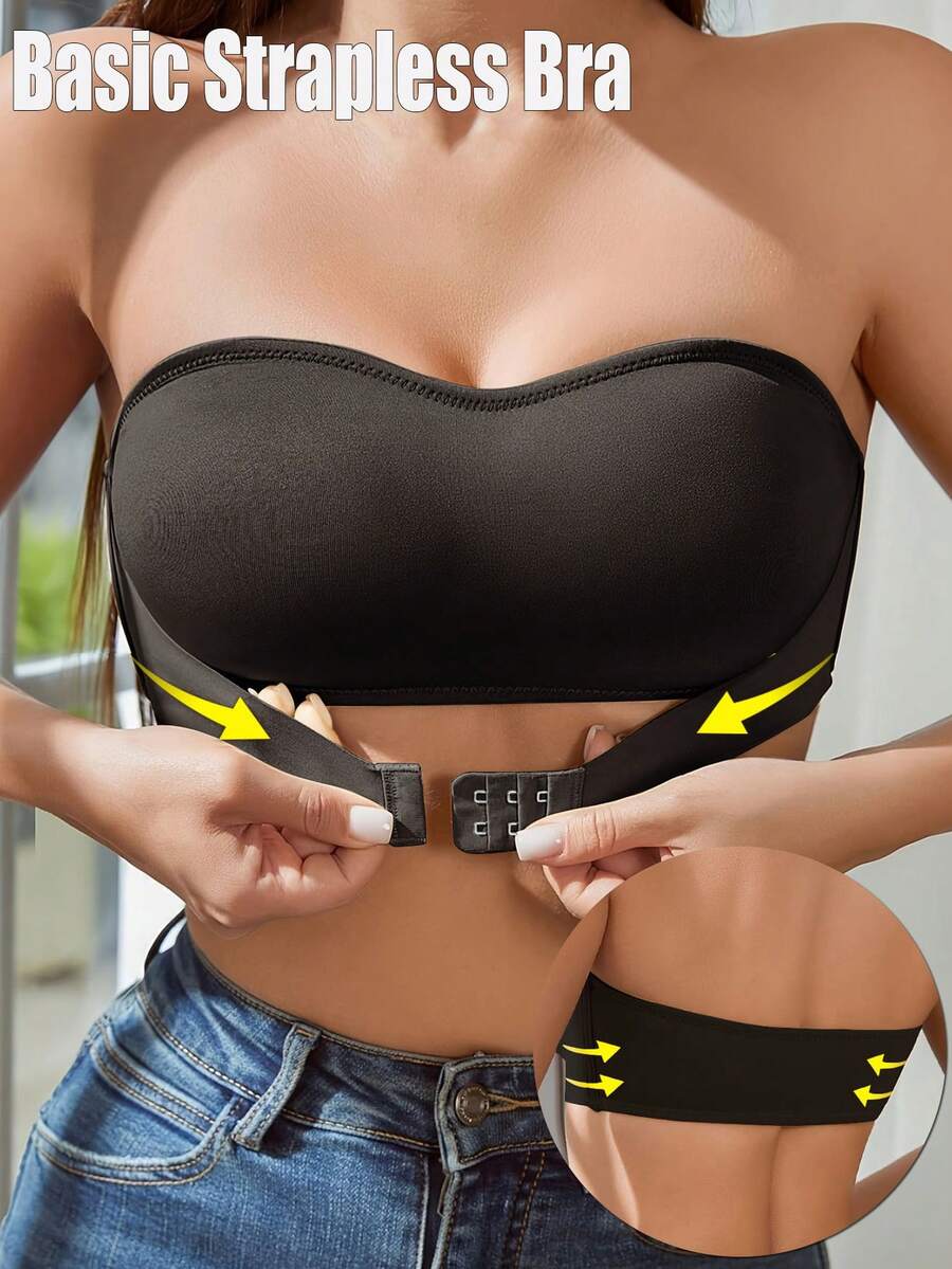 Áo ngực quây không dây dành cho nữ, cài nút phía trước, màu nude, không đường may, không lưng, thoải mái, không gọng. - màu đen - Xem 1