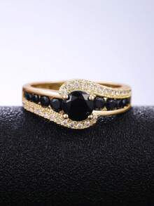 1 pieza Anillo de mujer encantador con circonita cuadrada, regalo de boda/Día de San Valentín - Amarillo Oro - Ver 6