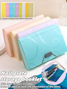 Libro de almacenamiento de placas de estampado de arte de uñas con 13 ranuras, con etiquetas adhesivas a juego, libro de almacenamiento de material de PU rectangular adecuado para el almacenamiento de plantillas de sello y herramientas - Multicolor - Ver 1